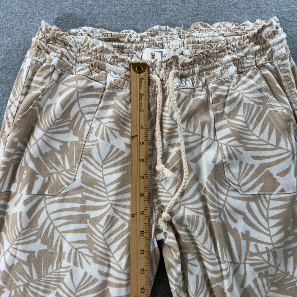 Cali 1850 Linen Blend Pants Womens Large Tan Tropical Palm Leaf Print Boho - Picture 10 of 12